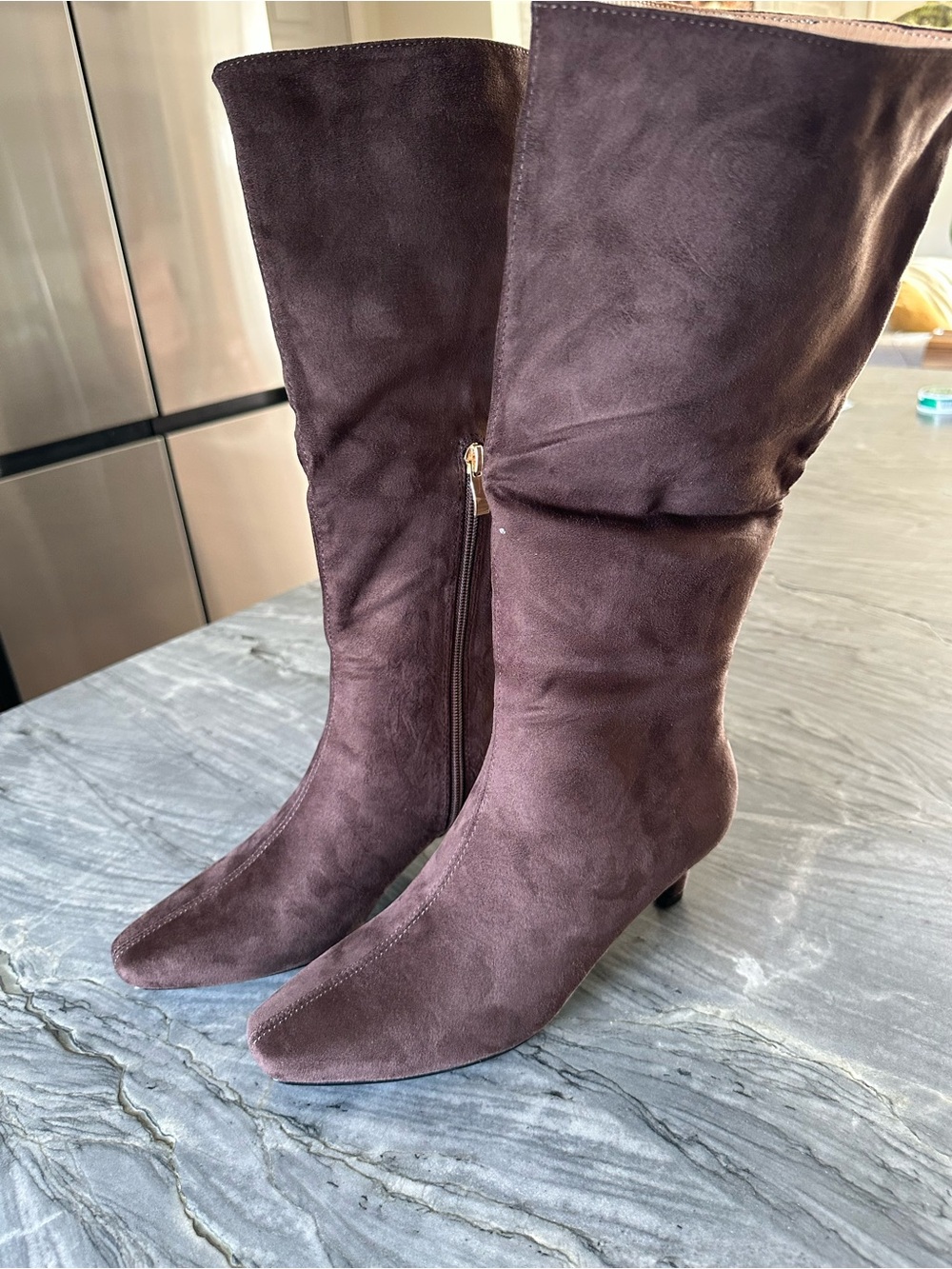 Suede Knee-High Boots in Dark Brown - Women's Classic Style